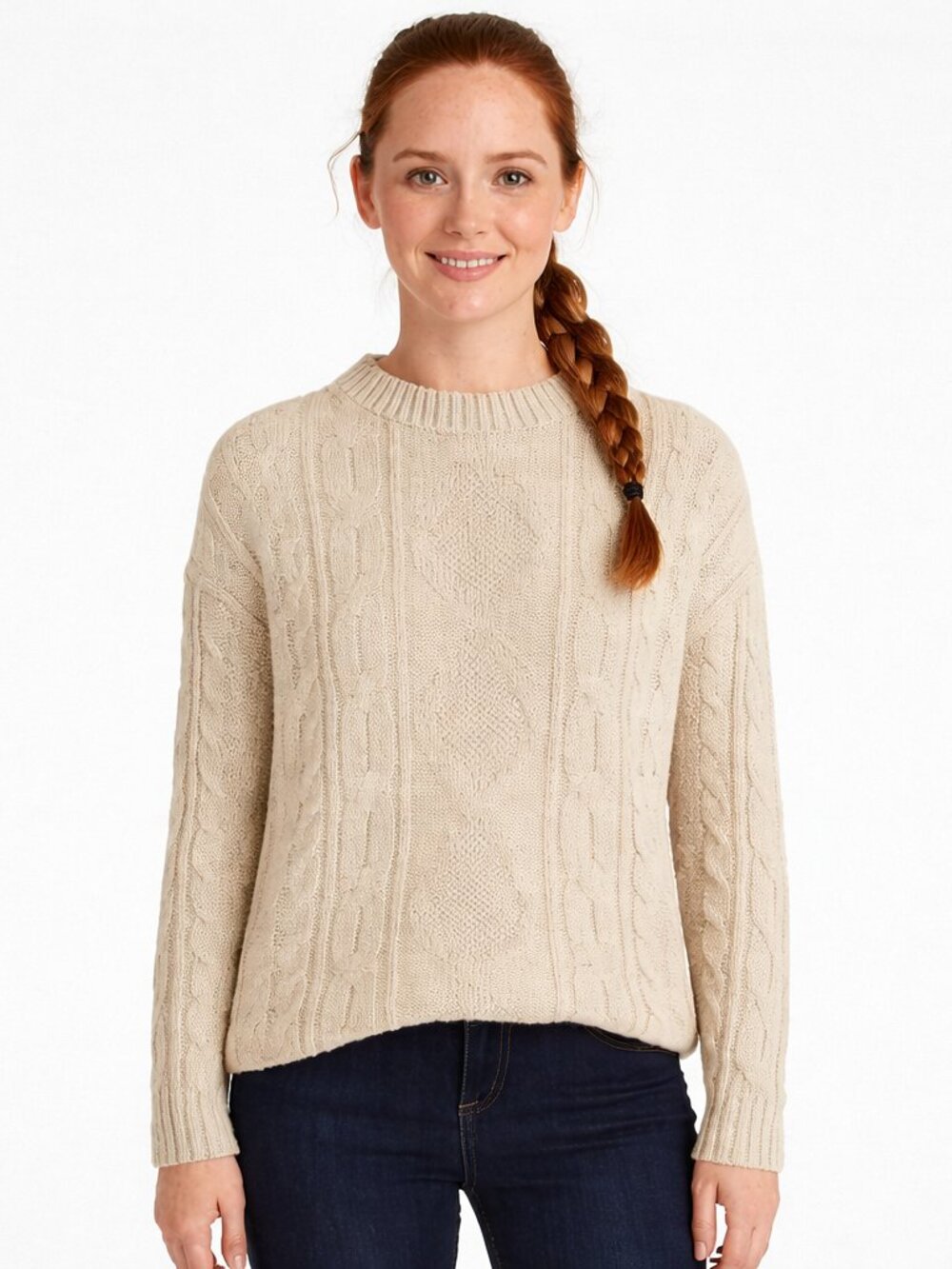 Vtg Beige Cable-Knit Sweater Classic Cozy Fall Gift Preppy Spring Unisex Winter